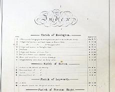 DSC01816 Index of Rowington Estates Charity property book, detailing the charity's property portfolio in 1855
